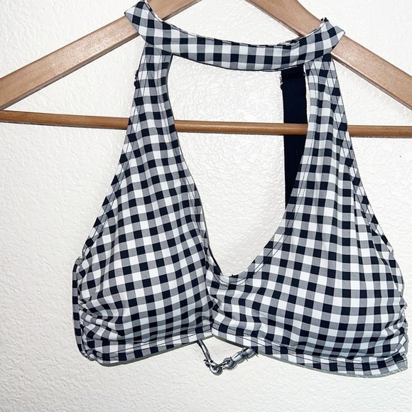 Tinibikini Swimwear Gingham Black White Choker Style V Neck Bikini Top - Picture 2 of 11